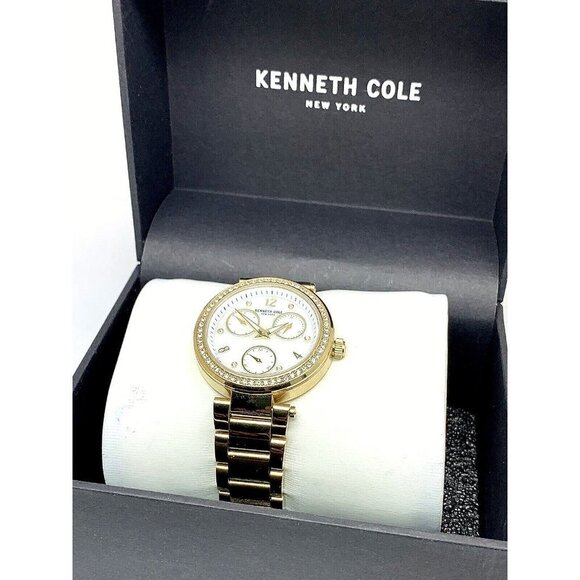 Kenneth Cole Women's Watch KC50735008 Quartz Mother of Pearl White Dial Gold - Picture 3 of 13